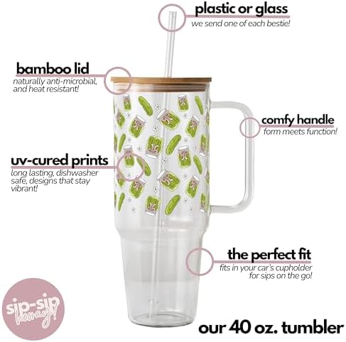 Sip-Sip Hooray! Coquette Pickle 40oz Glass Tumbler with Lid and Straw - Image 3