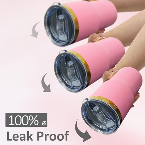 20 oz Tumbler Bulk Stainless Steel Tumblers with Lids and Straws Pink - Image 5