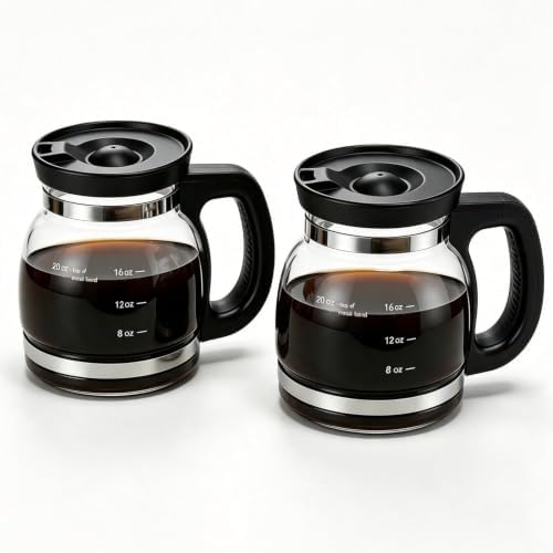 Pour Over Coffee Maker 20oz - Borosilicate Glass Coffee Server with Handle, 600ml Drip Coffee Carafe, Heat-Resistant Glass Pot for Home & Office Brewing (2pcs) by Oaiyeie