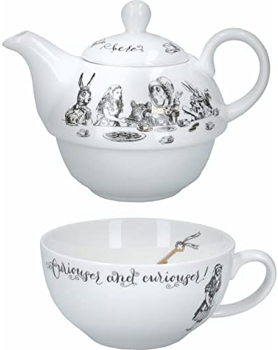 V&A Alice in Wonderland Teapot and Cup Set For 1 in Gift Box, Fine China Tea Set, White, 250 ml by Unknown