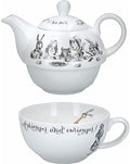 V&A Alice in Wonderland Teapot and Cup Set For 1 in Gift Box, Fine China Tea Set, White, 250 ml by Unknown