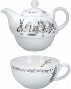 V&A Alice in Wonderland Teapot and Cup Set For 1 in Gift Box, Fine China Tea Set, White, 250 ml by Unknown