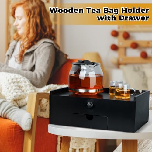 Cinnvoice Tea Bag Organizer Wooden Tea Storage Box, Black - Image 5