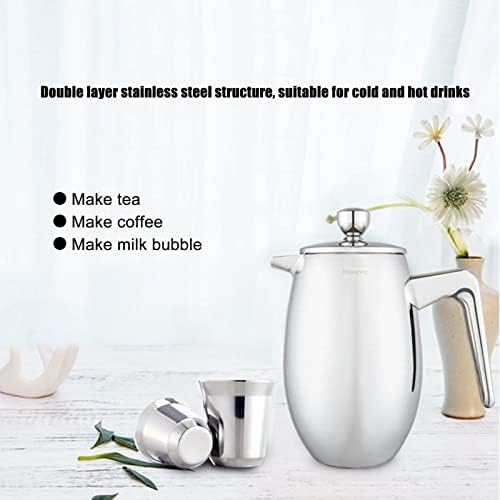 304 Grade Stainless Steel Insulated Coffee Press with Spoon, French Press Coffee Maker, Cold Brew Heat Resistant Thickened Borosilicate Coffee Pot for Camping Travel(11 8OZ/350ML), French Press c - Image 5