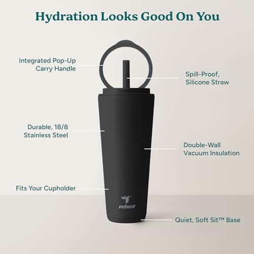 REDUCE Halo 32 oz Stainless Steel Vacuum Insulated Tumbler - Spill Proof Travel Mug with Flip Handle Lid - Keeps Drinks Cold for 32 Hrs - Dishwasher Safe - Cupholder Friendly - Phantom - Image 4