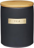 MasterClass Stoneware and Brass-Effect Tea Caddy with Airtight Bamboo Lid, 1 L (1.75 pt) – Black by Master+Class
