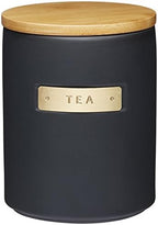 MasterClass Stoneware and Brass-Effect Tea Caddy with Airtight Bamboo Lid, 1 L (1.75 pt) – Black by Master+Class