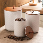 Mowtanco Embossed Ceramic Canister Set with Airtight Bamboo Lid - Image 6