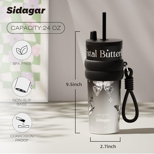 SDGA+ 24 oz Stainless Steel Tumbler with Lid and Straw, Insulated Water Bottle Leak Proof for Hot and Cold, Portable Travel Coffee Mug, Reusable Coffee Cup for Women, Butterfly - Image 2