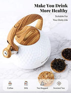 BELANKO 2.7 Quart Tea Kettle for Stovetop - Food Grade Stainless Steel with Diamond Texture, Designer Teapot Look, Cool-Touch Wood Pattern Handle, Whistling Spout - Gloss White - Image 2