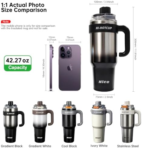 (Silver- ceramic inner+ Handle+independent tea utensil+3 drinking mode) 40oz Insulated Tumbler with Handle, 316 Stainless Steel Vacuum Travel Mug for Car Office Gym Outdoor - Image 6