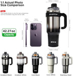 (Silver- ceramic inner+ Handle+independent tea utensil+3 drinking mode) 40oz Insulated Tumbler with Handle, 316 Stainless Steel Vacuum Travel Mug for Car Office Gym Outdoor - Image 6