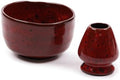 BambooMN Brand - Matcha Ceramic Set - Matcha Bowl and Whisk Holder - 10 Sets Deep Red with Black by BambooMN