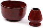 BambooMN Brand - Matcha Ceramic Set - Matcha Bowl and Whisk Holder - 10 Sets Deep Red with Black by BambooMN