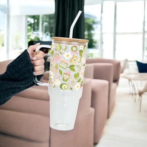 Sip-Sip Hooray! Matcha Moments 40oz Glass Tumbler with Lid and Straw - Image 3