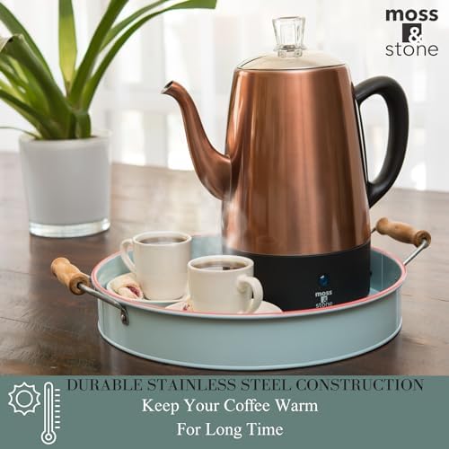 Moss & Stone 10 Cup Copper Electric Percolator Coffee Pot, Stainless Steel - Image 6