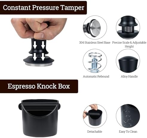 29PCS Espresso Accessories Kit,58mm Espresso Tamper Tools,Includes Wood Station,Distributor,Knock Box,Stirrer,Dosing Funnel,Brush,Puck Screen,Frothing Pitcher,Powder Ring,Towel,Decorative Stencils - Image 7