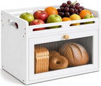 Bread Box for Kitchen Countertop, Bamboo Storage with Top Shelf, White by Unknown
