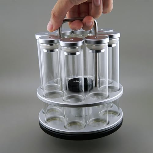 MADBALL 8 Single Dose Espresso Bean Cellars With Rotatable Display Rack And Funnel Set, Coffee Beans Storage Glass Tube Vial Vault with One-Way Exhaust Valve - Image 4
