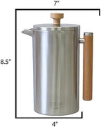 Stellar Living 34 OZ Stainless Steel French Press Coffee Maker with Double Vacuum Insulation, Maximum Flavor Coffee Brewer, Tea and Coffee Press, Camp Coffee Maker - Matte Silver with Wooden Handle - Image 6