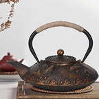 Cast Iron Teapot Japanese Tetsubin Tea Kettle Flat Top Cast Iron Tea Pot with Stainless Steel Infuser, Tea Kettle Cast Iron for Leaf Loose Tea and Blooming Flower Tea 0.9L - Image 3