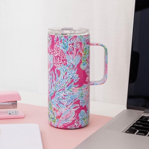 Lilly Pulitzer 16 Oz Travel Mug with Handle and Lid, Stainless Steel Insulated Coffee Tumbler, Double Wall Metal Cup, Seaing Things - Image 5