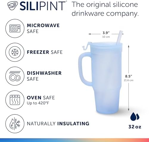 Silipint 32oz Silicone Tumbler with Handle, Flip Lid and Straw – BPA-Free, Non-Toxic, Freezer, Microwave, Dishwasher Safe Tumbler – Perfect for Tea, Cold Water, Smoothies (Icicle) Pack of 1 - Image 2