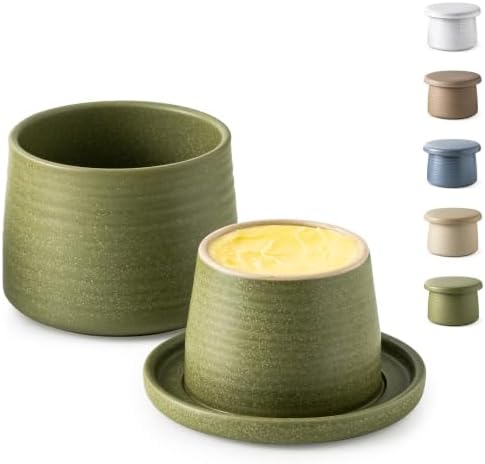 Gomakren Pour Over Coffee Maker Ceramic Coffee Dripper, Single-Hole Cone & French Butter Crock, Soft Spreadable Butter Dish with Water Seal by Gomakren