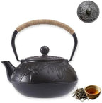 Japanese Style Tea Pot Kettle Tetsubin Gift Cast Iron Teapot with Stainless Steel Infuser for Stovetop Safe Coated with Enameled Interior (Maple Leaf, 30oz/900ml) by YihoNoble-Majorinbaking