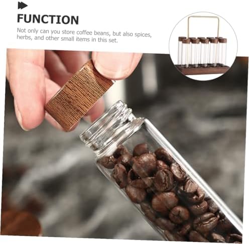 Angoily Glass Coffee Bean Vials with Lids, Wooden Stand Display - Image 7