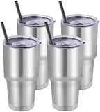 DOMICARE 30 oz Tumbler with Lid and Straw, Stainless Steel Tumblers Bulk, Insulated Vacuum Double Wall Travel Coffee Mug, Durable Powder Coated Tumbler Cups (Stainless Steel, 4) by VisittheDOMICARE