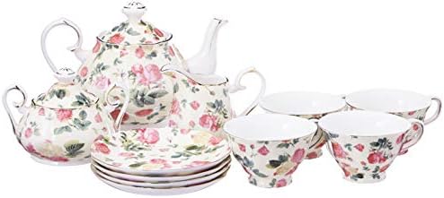 Gracie China by Coastline Imports Pink Rose Bouquet Rose Chintz 11-Piece Tea Set by GracieBoneChina
