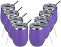 MEWAY 12oz/8 Pack Wine Tumbler Glasses with Lid - Stemless Double Wall Vacuum Stainless Steel Travel Tumbler - Keeping Cold & Hot for Wine,Coffee,Cocktails,Gifts (Purple,Set of 8) by MEWAY