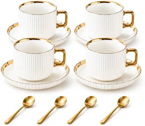 Ceramic Coffee Cup and Saucer Set, Set of 4 by Unknown