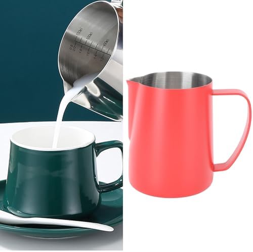 600ML 304 Stainless Steel Coffee Frothing Cup, Milk Frother Jug with Point Mouth for Latte Art, Inner Scale for Measurement, Durably and Rustproof Pitcher (Red) - Image 4