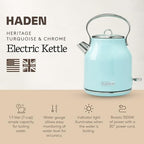 Haden Heritage 1.7 Liter Stainless Steel Retro Electric Tea Kettle with Auto Shutoff and Dry Boil Protection, Light Turquoise - Image 2