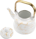 Enamel Tea Kettle Stovetop Teapot: Vintage Coffee Kettle Water Pitcher Carafe Pot 1. 7L Japanese Chinese Kung Fu Teaware for Home Office Restaurant Nightstand - Image 2