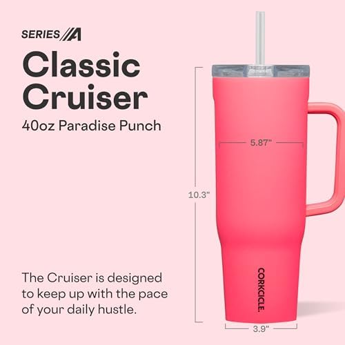 Corkcicle Cruiser Tumbler with Handle & Straw, 40 oz, Pink - Image 2
