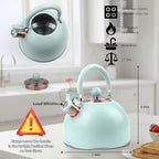 2.6 Quart Mint Green Whistling Tea Kettle, tea pot, Stainless Steel, Cool-Touch Handle, Loud Whistle, 7.48-inch Base, Induction Compatible - Image 3