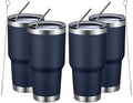 MEWAY 30oz Insulated Tumbler With Lids and Straws,Stainless Steel Double Vacuum Coffee Tumbler Cup, Brush, Durable Powder Coated Coffee Cup for Cold & Hot Drinks, Office, Travel(Navy,4 PACK) by MEWAY