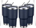 MEWAY 30oz Insulated Tumbler With Lids and Straws,Stainless Steel Double Vacuum Coffee Tumbler Cup, Brush, Durable Powder Coated Coffee Cup for Cold & Hot Drinks, Office, Travel(Navy,4 PACK) by MEWAY