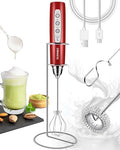 YUSWKO Red Handheld Milk Frother Wand for Coffee, Rechargeable Electric Whisk with 3 Heads 3 Speeds Drink Mixer Coffee Frother For Latte, Cappuccino, Hot Chocolate, Egg by YUSWKO