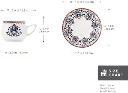 KARACA Nakkas Turkish Coffee Cup Set of 6, (12 Piece) White Cups with Saucers - 3.3 fl oz Small Porcelain Espresso Set - Ideal for Serving Greek, Arabic Coffee - Image 2