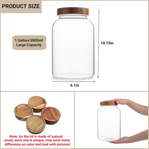 1 Gallon/ 128fl oz Large Clear Glass Jar with Airtight Screw On Wood Lid - Image 3