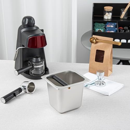 Restaurantware Espresso Knock Box - 1 Case - 6" Inch Deep Stainless Steel Basin Coffee Ground Bin - Removable Knock Bar With Non-Slip Base, Silver Coffee Puck Container For Home Barista Use - Image 3