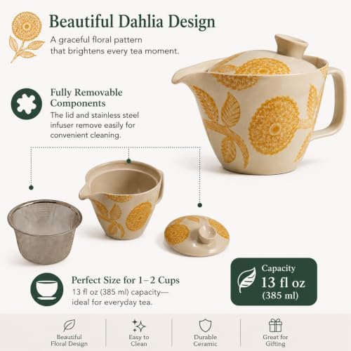 Hasami Ware Dahlia Teapot with Stainless Infuser, 13 fl oz (Yellow) - Image 4