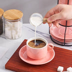 YOLIFE 8 Ounce Porcelain Stackable Cappuccino Cups and Saucers Set of 4 - Image 6