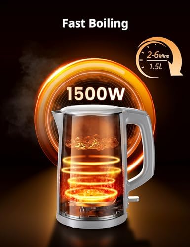 COMFEE' Stainless Steel Double Wall Electric Kettle 1.5L, White - Image 5