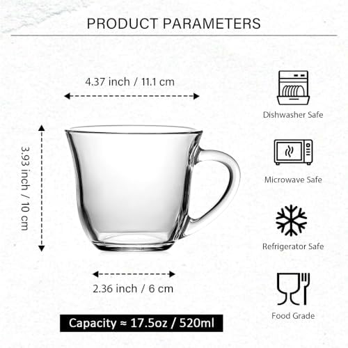 Large Coffee Mugs Set of 6 - Clear Soup Bowls with Handle 17 Oz - Image 2