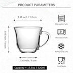 Large Coffee Mugs Set of 6 - Clear Soup Bowls with Handle 17 Oz - Image 2